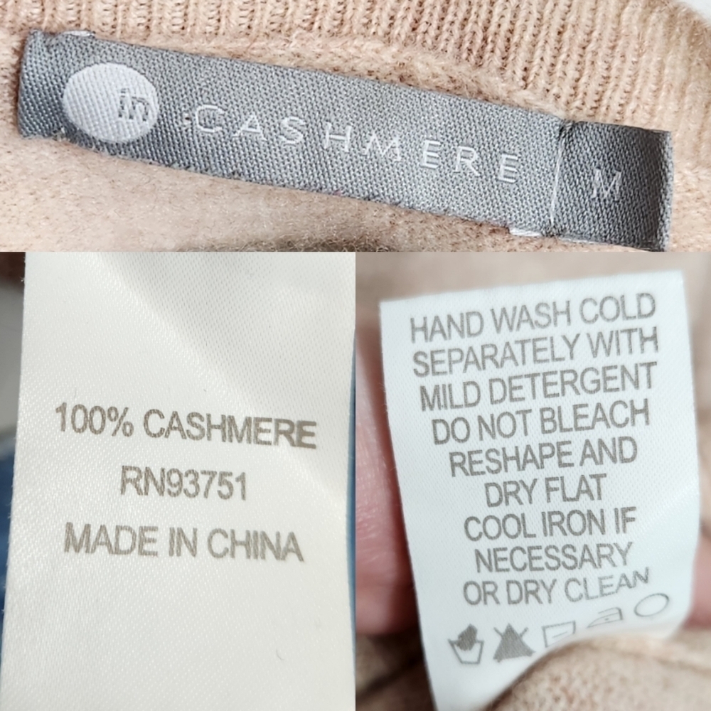 InCashmere 100% Cashmere Cream Slim Fit Crewneck Sweater Size M - Picture 13 of 14